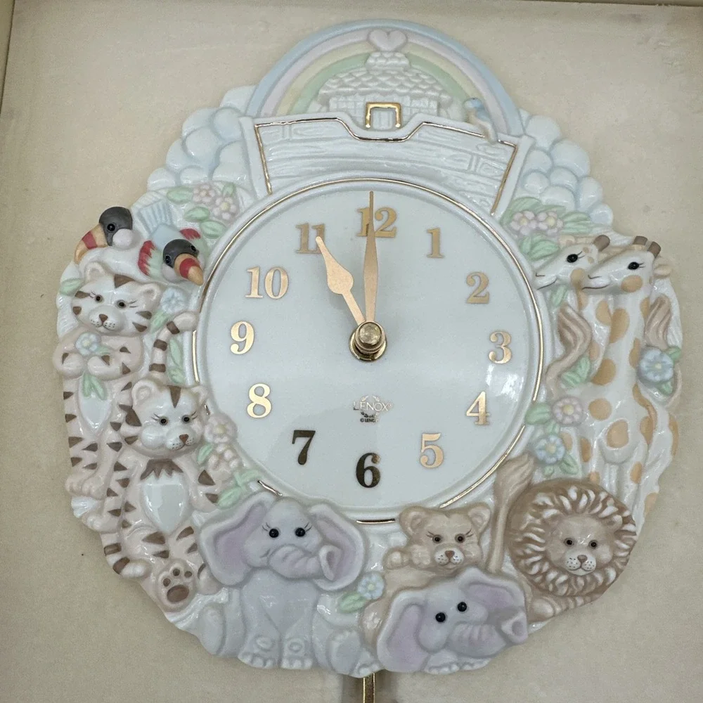 Lenox‎ Fine Porcelain Noah's Ark Nursery Pendulum Wall Clock 1999 NOS